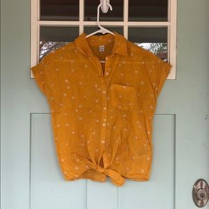 Yellow Daisy Front Tie Blouse